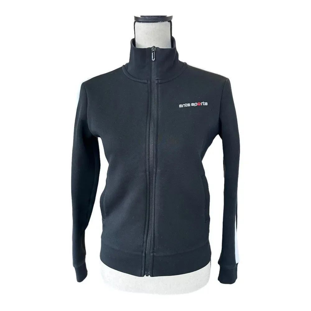 Anta Sports Womens Track Jacket Full Zip Black Mock Neck Long Sleeve Athletic S